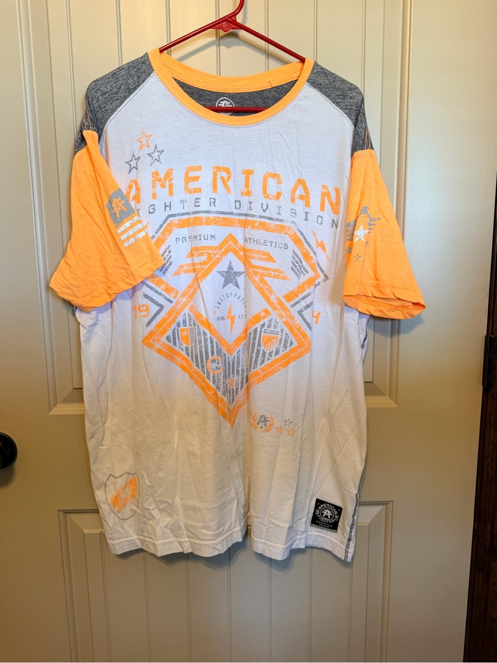 American Fighter White, Orange & Gray Graphic Raglan Tee